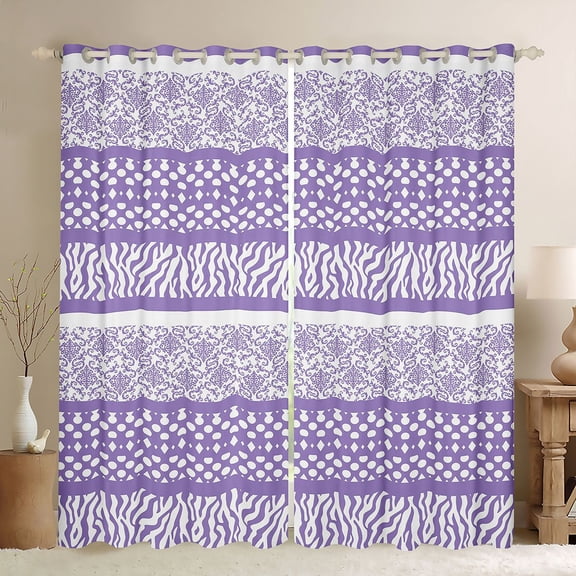 Manfei Vintage Mandala Damask Black Out Curtains, Plum Zebra Print Curtains Pack of 2 (42x63 Each), Cycle Stripes Abstract Bedroom Curtains, Blackout Curtains Room Decor