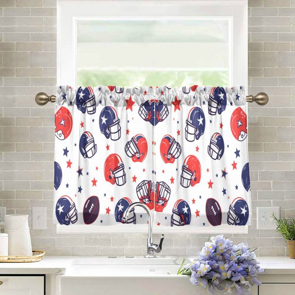Yayeee Kitchen Curtains Tier Pair Light Filtering 27"x24" Rod Pocket Short Cafe Window Panel, Star Spangled Helmets