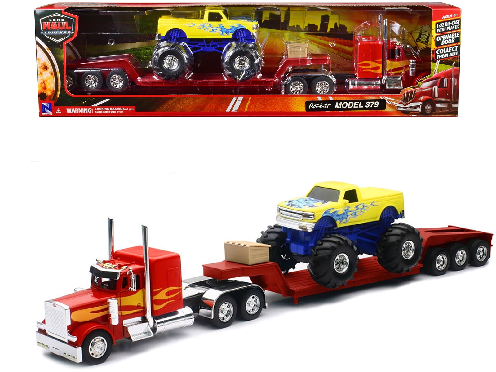 Freightliner 114SD Flatbed Truck with Crane Red with