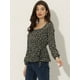 thumbnail image 3 of Blusa Floral Allegra K de Manga Larga Con Cuello Cuadrado Y Peplum Para Mujer Con Cinturón Negro M, 3 of 5