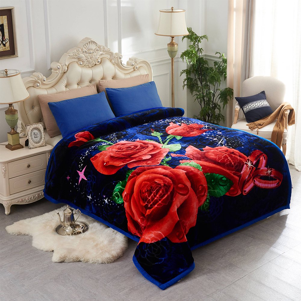 Home Bedding Roses Pretty Printing & Embossed Double Ply Super Warm