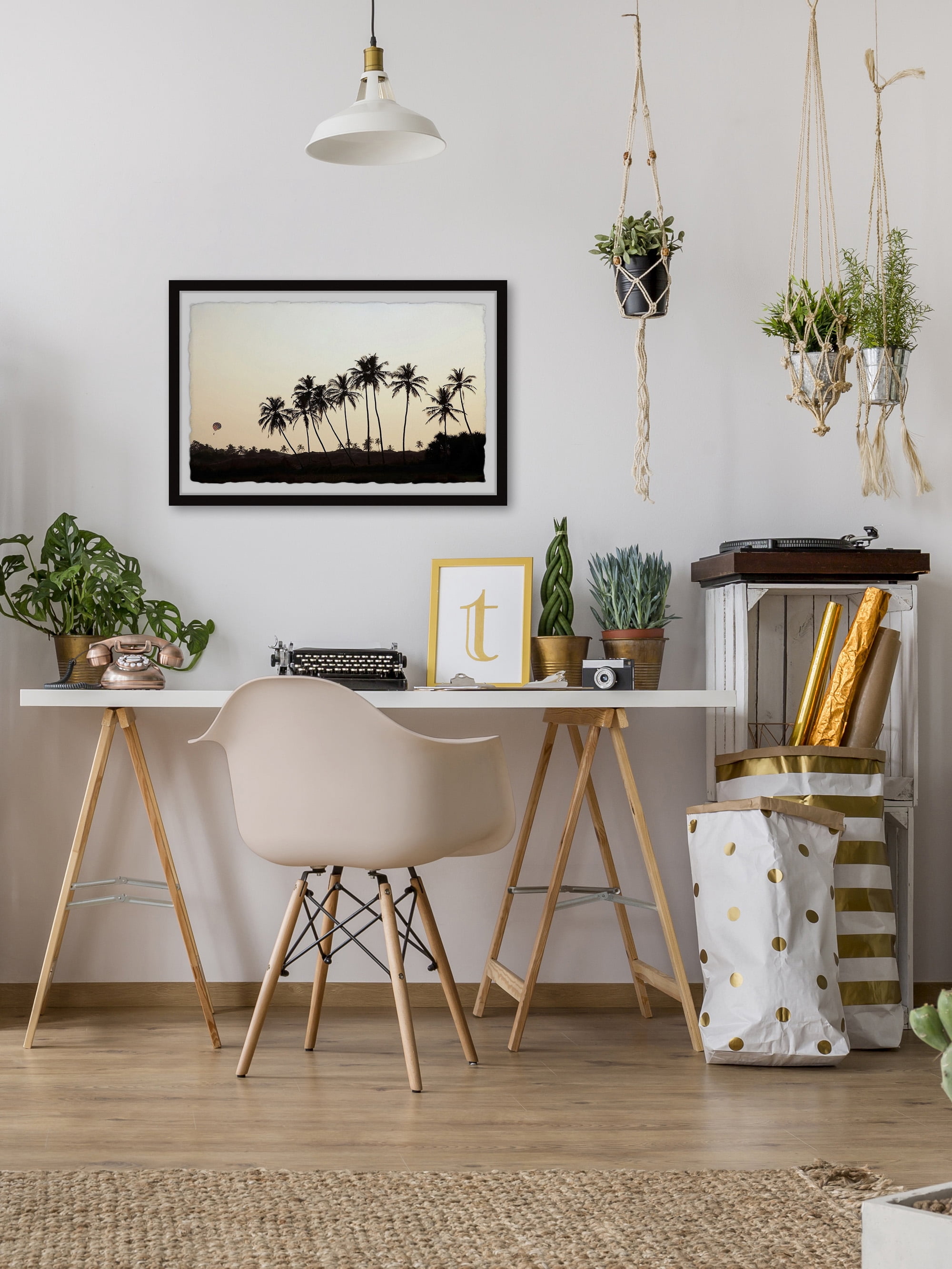 Marmont Hill Palm Trees Silhouette Framed Wall Art, 1.50" x 12.00"