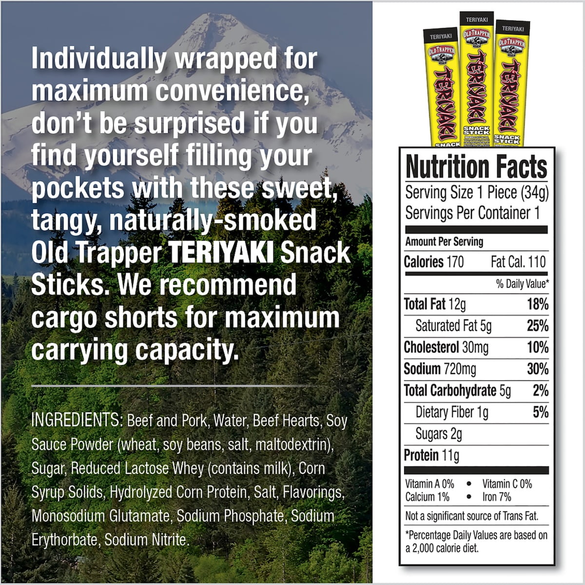Old Trapper Teriyaki Beef Stick 1.75 oz Shrink Wrapped