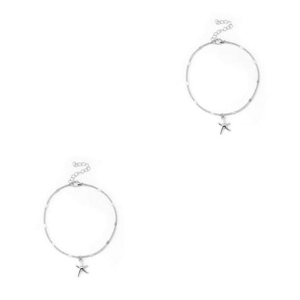 Qarigey Tobillera de cadena Linda aleación universal Estrella de mar Estilo simple Accesorio de moda geométrica de tobillo para niñas plata 2Conjunto