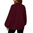 thumbnail image 6 of WTOBBY Women's Oversized V-Neck Zip-Front Jacket, Long Sleeve Solid Color Loose Fit Shacket, Casual Streetwear Open Style Coat, Lightweight Layering Piece for Women,Wine XL, 6 of 6
