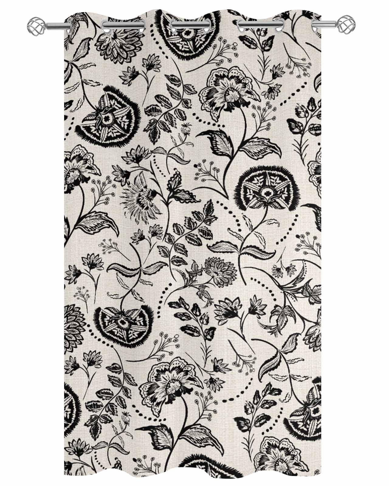 Outdoor Curtains for Patio, Black Spring Floral Waterproof Blackout Outside Curtain for Porch/Pergola/Gazebo, Summer Botanical Farmhouse Vintage Thermal Insulated Drapes, 1 Panel, 54 x 84 Inch
