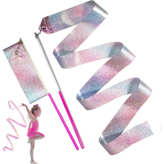 Dance Ribbons Streamers - 6.6Ft Unisex Kids' Gymnastics Ribbon Wands - Perfect Rhythm Sticks for Talent Shows, Artistic Dancing, Baton Twirling