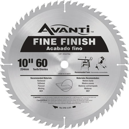 UPC: 0008925083962 | Avanti 10 In. 60-Tooth Fine Finish Circular Saw Blade A1060X