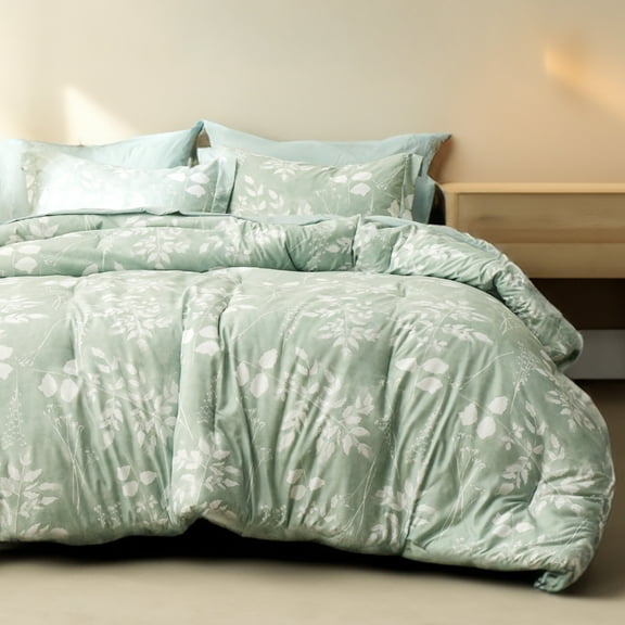 U by Bedsure Queen Comforter Set - 7 Pieces Sage Green Floral Bedding Sets Queen Bed in a Bag with Reversible Botanical Flowers Comforter, Sheets, Pillowcases & Shams (Queen, Sage Green)