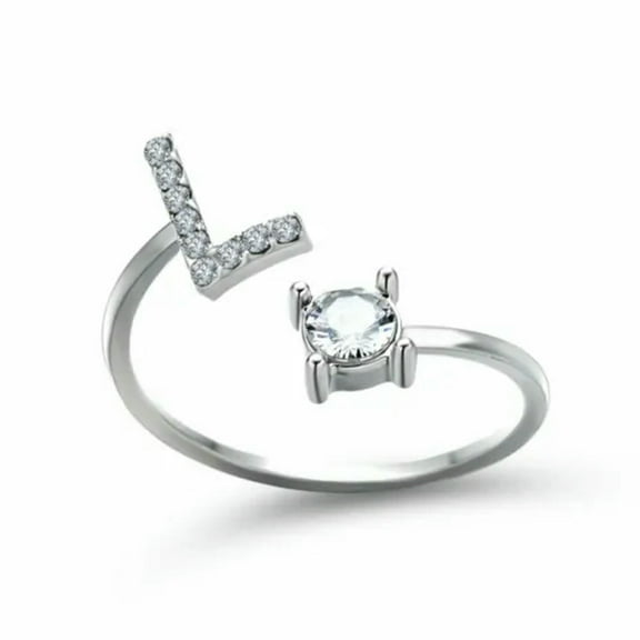 EOEMY A-Z Initial Letters 925 Silver Micro Zircon Rings Name Rings Adjustable Women-Letter-L