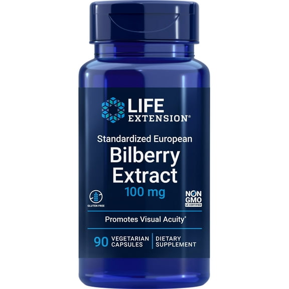 Life Extension Standardized European Bilberry Extract, 100 mg, MirtoSelect® Vaccinium myrtillus, eye health, circulation, lubrication, gluten-free, non-GMO, vegetarian, 90 capsules