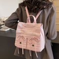 thumbnail image 4 of Women's PU Leather Classic Backpacks Preppy Style Drawstring Knapsacks Retro Solid Students Rucksack Japanese Aesthetic Mochilas Pink, 4 of 6