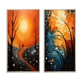 thumbnail image 2 of Designart "Orange Tree Aerial Dance painting" Trees Framed Wall Art Set Of 2 - Orange Landscapes Frame Gallery Set For Office Decor, 2 of 7