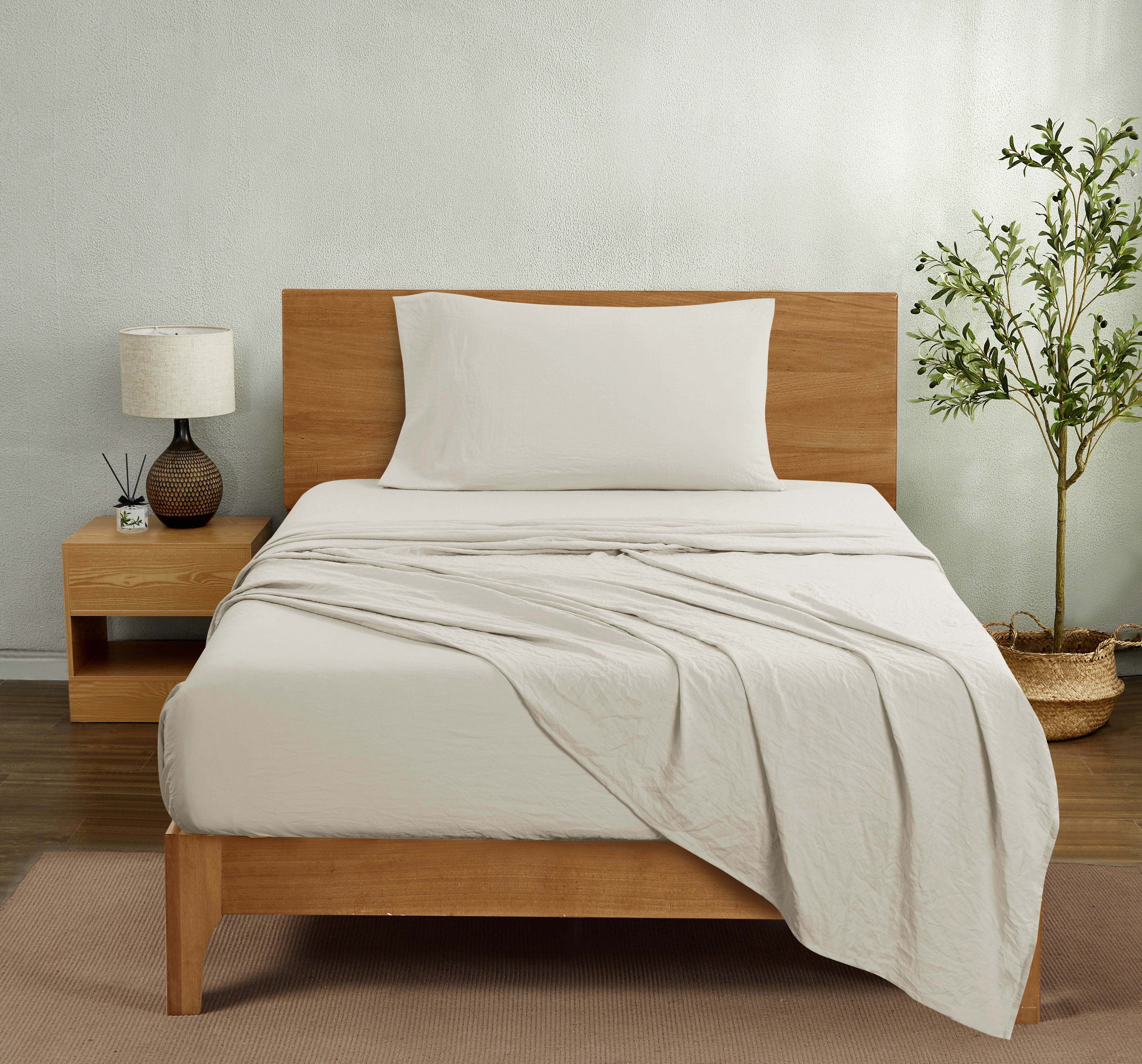 Mainstays Washed Ultra Soft Microfiber Bed Sheet Set, Twin-XL, Papyrus Beige, 3 Piece