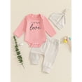 thumbnail image 2 of Suealasg Newborn Boys Fall Outfits 3Pcs Baby Boys Clothes Set Long Sleeve Letters Romper Long Pants Hat 3 6 9 12 Months Infant Boys Autumn Clothing, 2 of 7