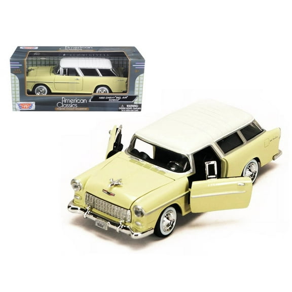 1955 Chevrolet Bel Air Nomad Yellow with White Top 1/24 Diecast Model Car by Motormax