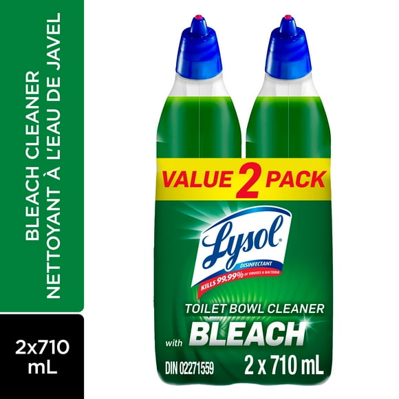 Lysol Toilet Bowl Cleaner, Bleach, , Stain Removal, 10x cleaning actions, 710 mL, Pack of 2
