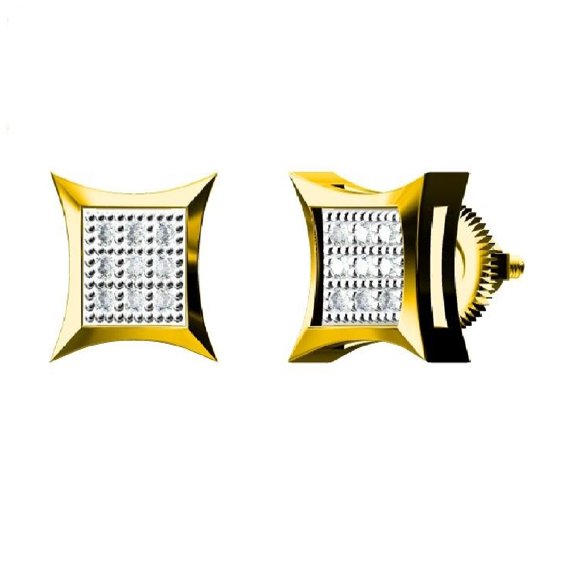 King of Bling's 0.05ct Diamond Small 925 Sterling Silver For Women's & Men's Yellow Kite Earring