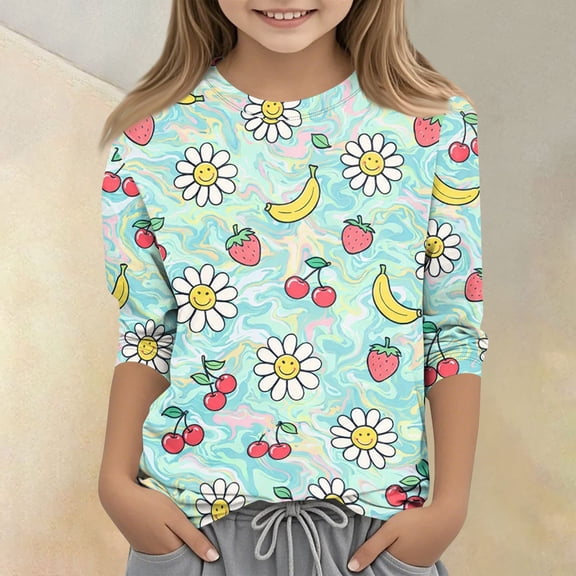 CCRFTGI Cute Tops for Kids Girls Size 6 Summer 3/4 Sleeve Animal Print Tee Tops Casual Soft Lightweight Girls Fashion Crew Neck Shirts Mint Green 9-10 Years