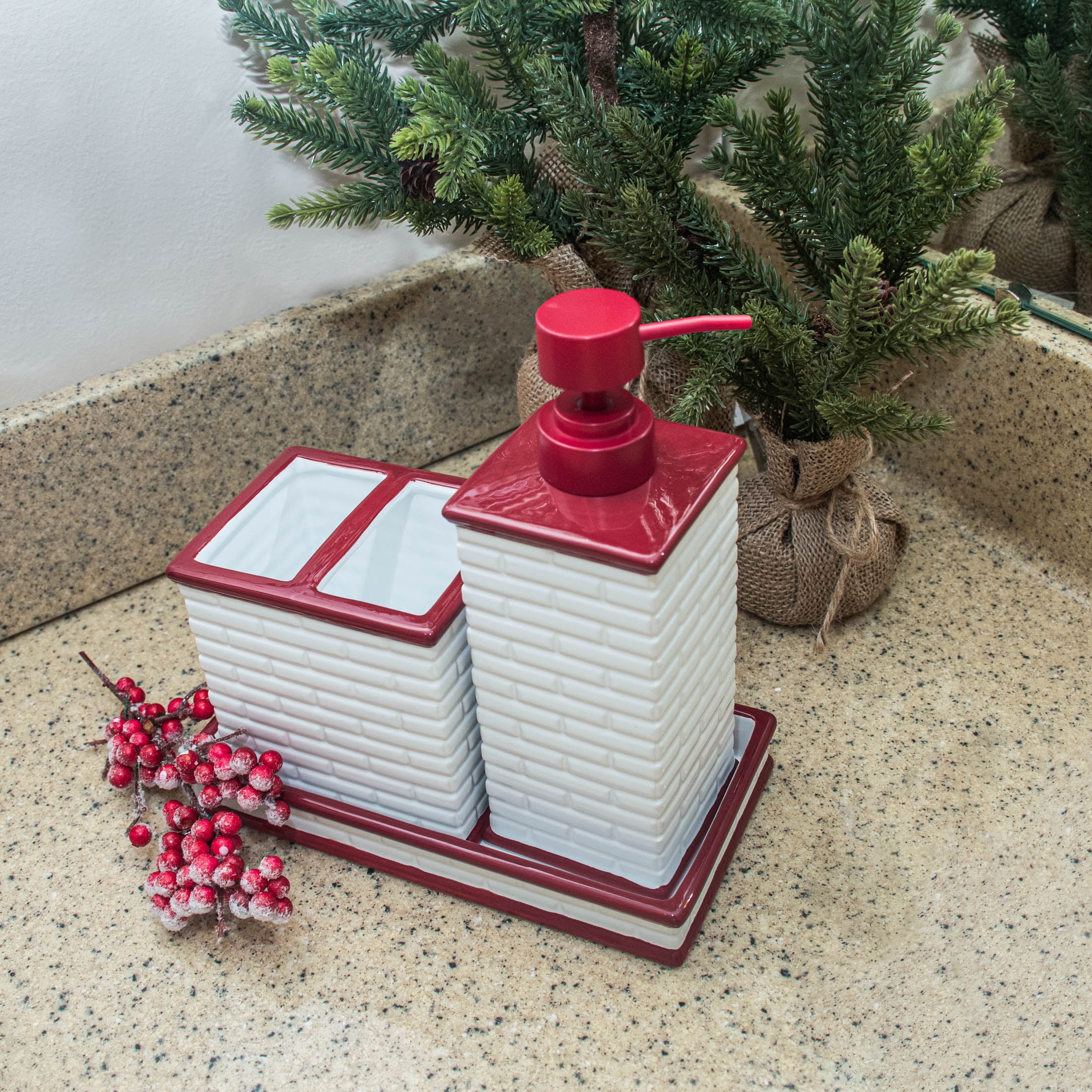Ceramic 3 Pc Holiday Bath Accessory Organizer
