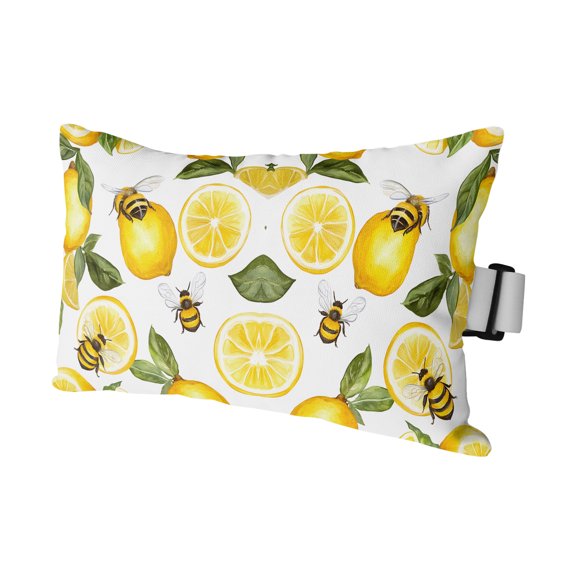 1PCS Outdoor Pillow for Chaise Lounge Chair Watercolor Summer Yellow Lemon Bee on White Waterproof Headrest Cushion with Insert Green Leaves Adjustable Lumbar Pillow for Beach Patio Poolside,11x16in