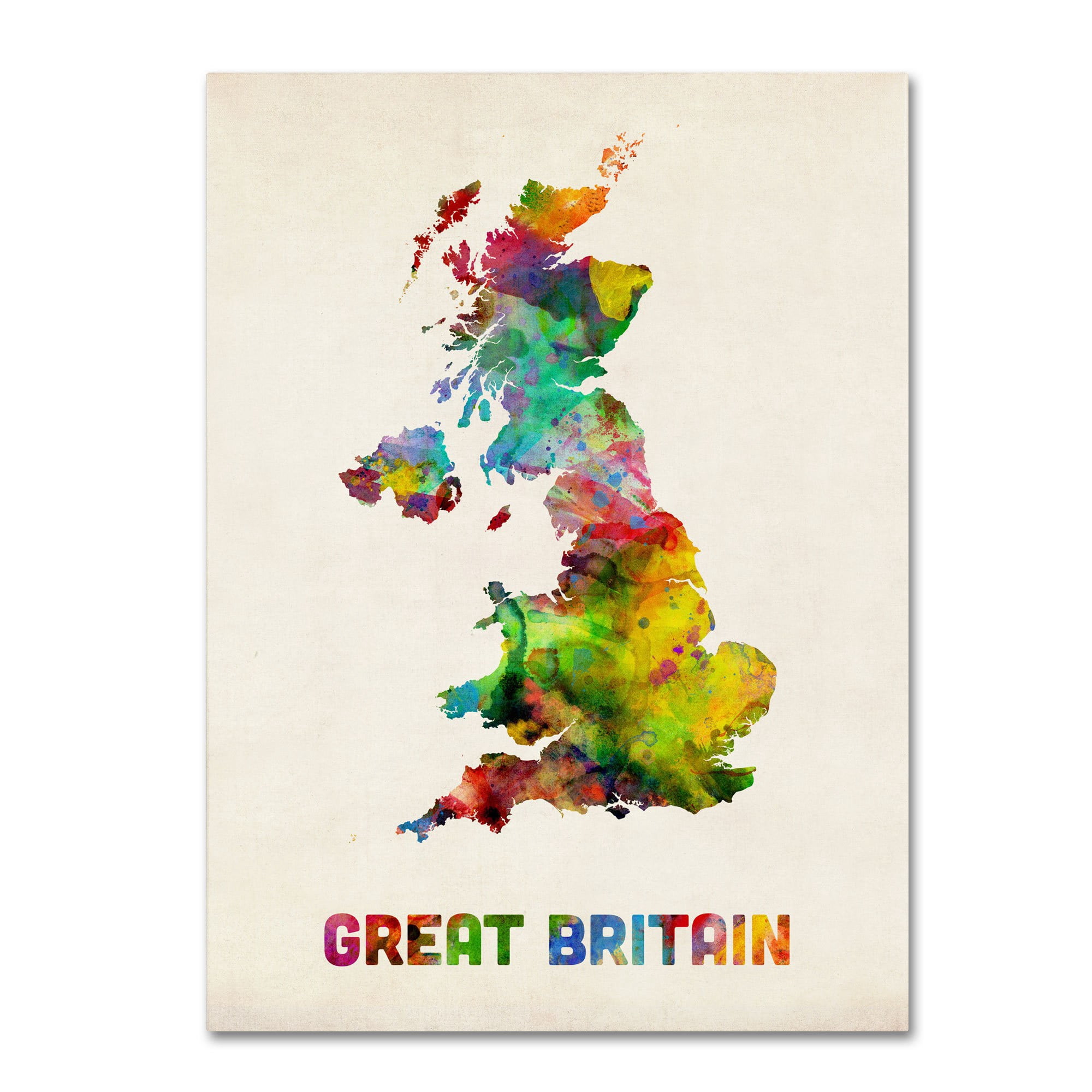 Trademark Fine Art "UK Watercolor Map" Canvas Art by Michael Tompsett