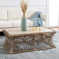 SAFAVIEH Gensho Solid Coastal Rattan Coffee Table, Grey
