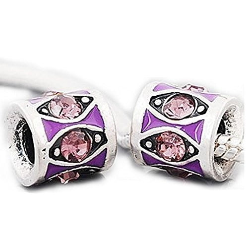 Purple  Rhinestone European European Bead Compatible for Most European Snake Chain Charm Bracelet
