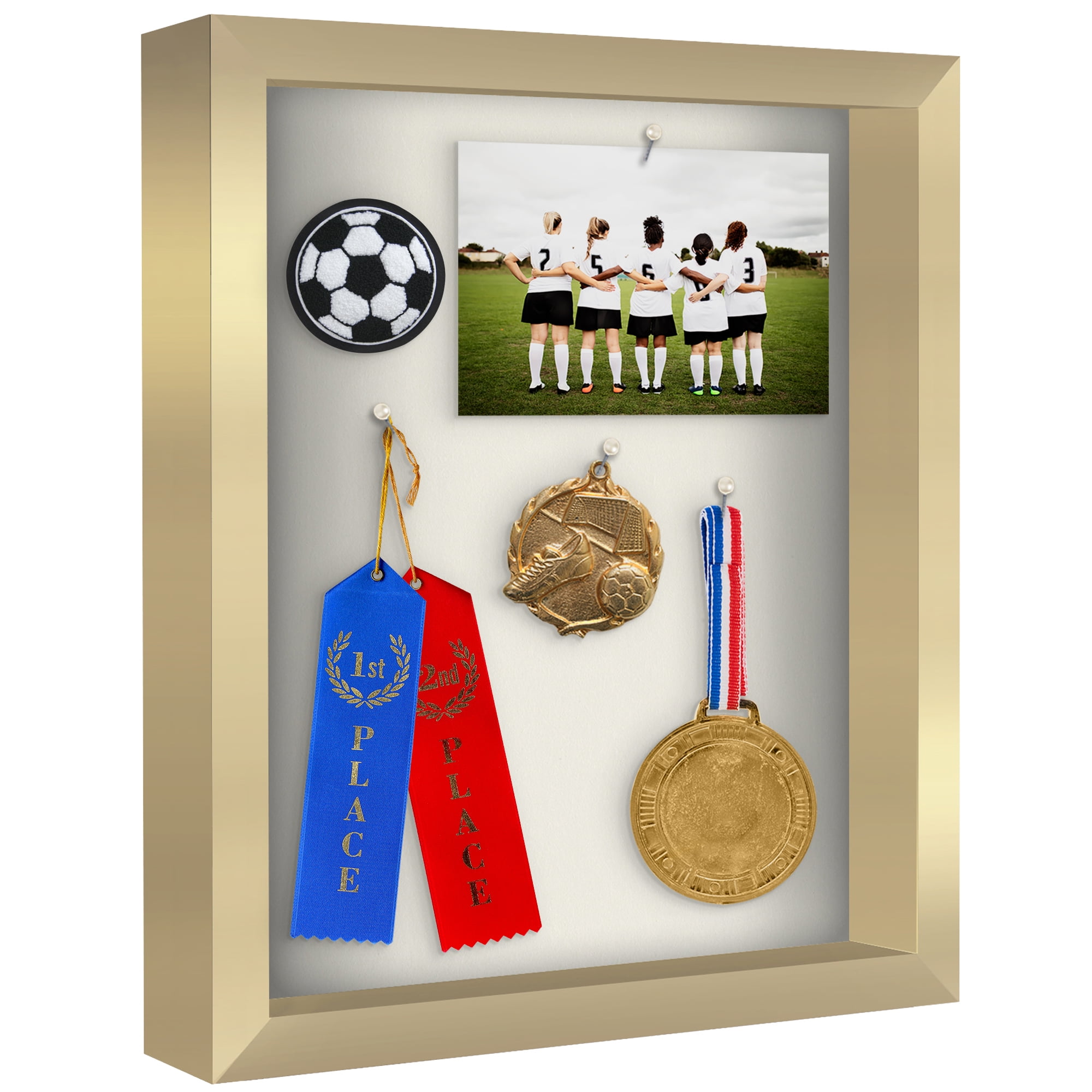 Americanflat 11" x 14"Shadow Box Frame with Shatter-Resistant Glass - Large Shadow Box Display Case for Tabletop and Wall Display - Gold