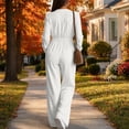 thumbnail image 4 of Cargo Jumpsuit for Women Long Sleeved Workwear Jumpsuit Buttoned Collar V Neck Long Sleeve One Piece Rompers Jumpsuit with Multiple Pockets, 4 of 8