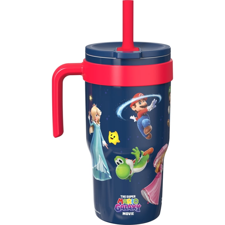 Zak Designs 18oz Mario Navy Kids Straw Cruiser Tumbler, Stainless