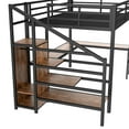 thumbnail image 3 of Queen Size Loft Bed Frame Charging Station and L-shaped Desk, Metal Loft Bed with Small Wardrobe and Adjustable Shelf, High Loft Bed with LED for Teens Adults, Mattress Not Included, Wood-grain+Black, 3 of 8