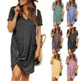 thumbnail image 3 of Sinhoon Womens V-Neck Side Summer Dresses Short Sleeve Tshirt Dresses Knot Mini Dress, 3 of 4