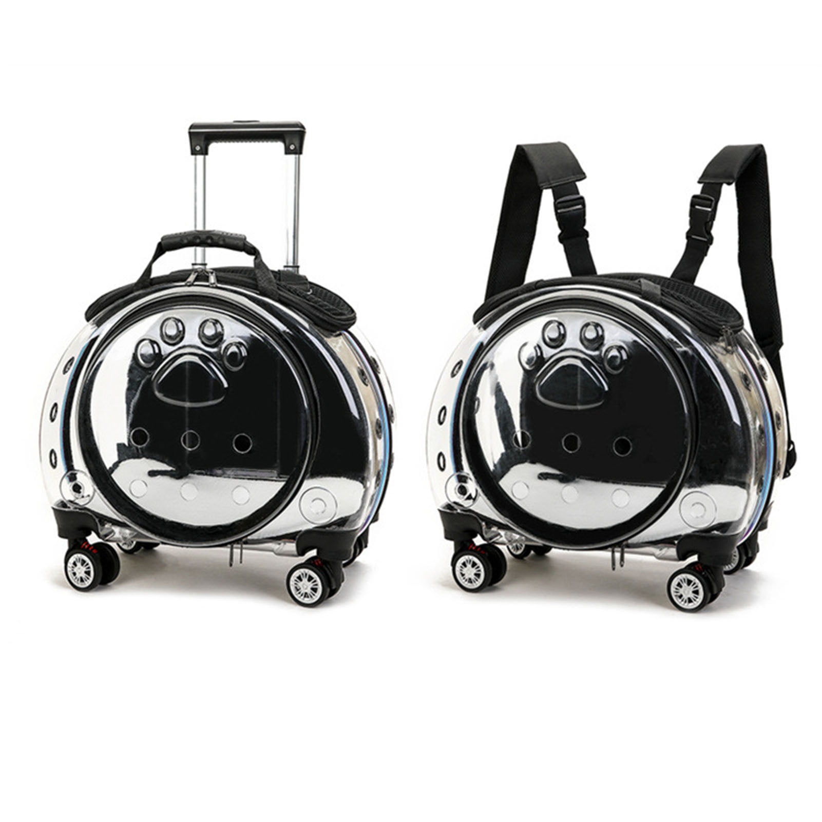 Zksm Cat Carrier with Silent Wheels Telescopic Handle, Transparent Breathable Pet Trolley Backpack, Dog Carrier Backpacks for Small Dogs, Pet Rolling Carrier Case for Hiking Travel, Black