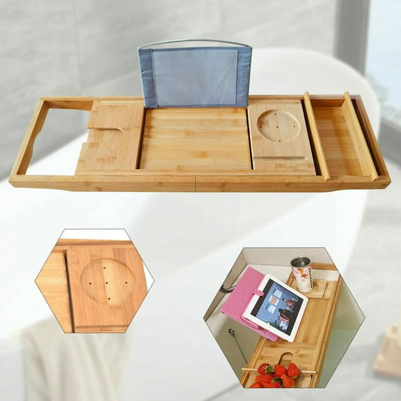 Wooden Bath Caddy Bath Board Shelf Detachable Storage Holder 75-109cm