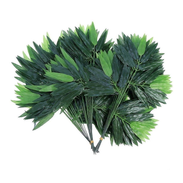 25Pcs Artificial Green Bamboo Leaves Fake Green Plants Greenery Leaves Caliduct Decor for Home Hotel Office (Green)