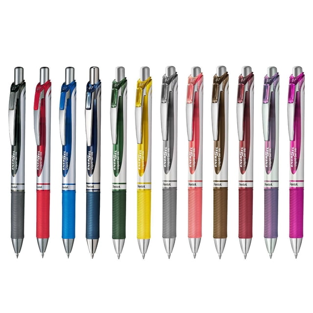 EnerGel Retractable Gel Roller Pen, 0.7 mm, Medium Point, Assorted Colours, pack of 12