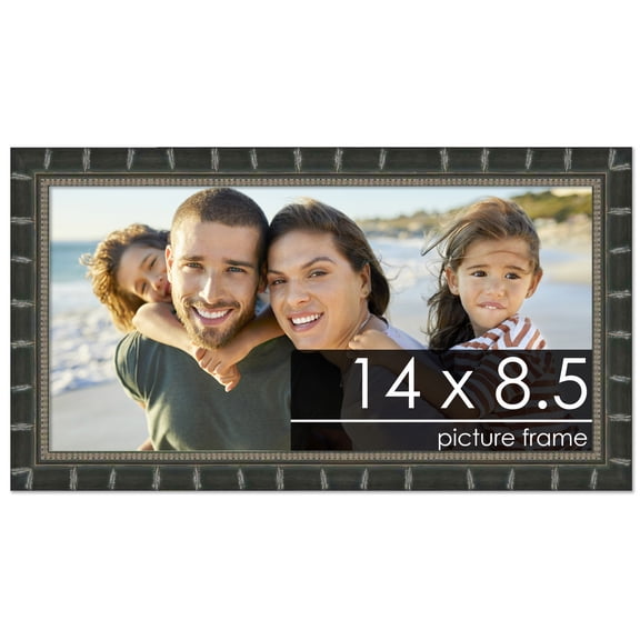14x8.5 Bamboo Black Complete Wood Picture Frame with UV Acrylic, Foam Board Backing, & Hardware