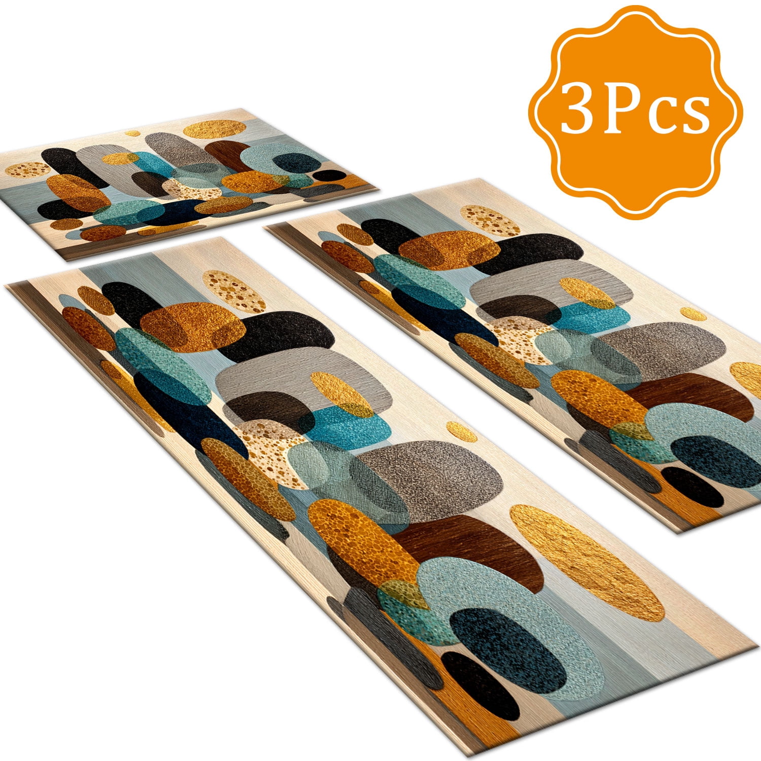 Three-Piece Kitchen Rug Set, Abstract Pattern Kitchen Hallway Rug, Soft And Comfortable, Suitable for Sinks, Floors, Entrances, Hallways, Bathrooms