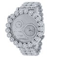 thumbnail image 3 of 2 Time Zone Chronograph Real Genuine Diamond Dial Men's White Gold Finish Flower Bezel Band Custom Watch Analog 45mm W/Date, 3 of 5