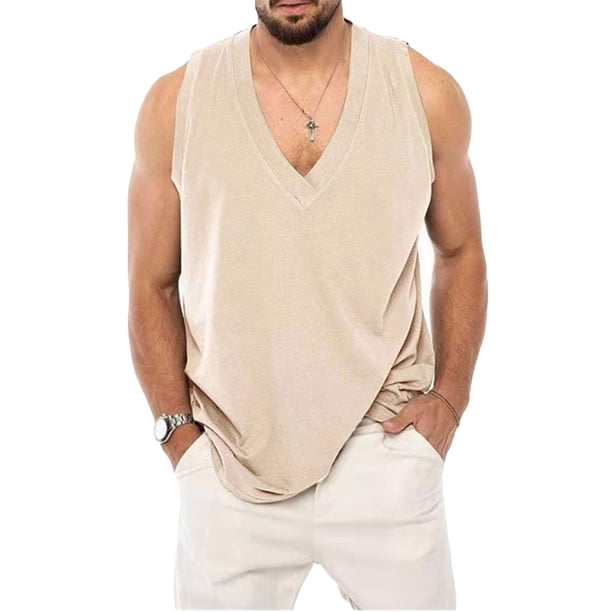 Txlixc Chaleco de cuerpo masculino, cuello V sólido sin mangas Txlixc moda