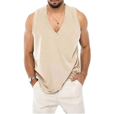 

Men’ s Camisole Solid Color V-Neck Sleeveless Casual Tops Loose Vest Streetwear for Summer