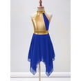 thumbnail image 3 of YIZYIF Girls Halter Metallic Praise Dance Overlay Dress Chiffon Patchwork Sleeveless Lyrical Dance Wear Blue 12, 3 of 7