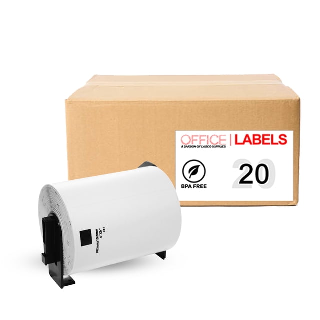 20 Rouleaux d'Étiquettes Compatibles DK-1241 pour BROTHER 4 Pouces x 6 Pouces (101mm x 152mm) avec 1 Cartouche Réutilisable