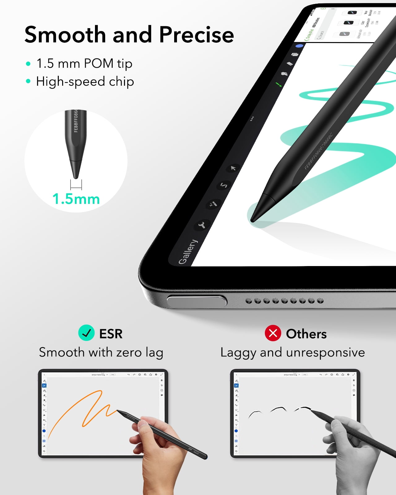 ESR Geo Digital Pencil Compatible with Apple iPad 2018-2026 (A16/10/9/8, Air 13/11, Pro 12.9/13/11, Mini 7/6/5), Find My & Easy Shortcuts, Black (No Wireless Charging)