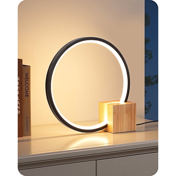 EDISHINE Modern LED Table Lamp, Bedside Lamp with One-Piece Solid Wood Base, 3 Color Temperature & Stepless Dimmable, Nightstand Lamp for Bedroom, Living Room, Reading Room