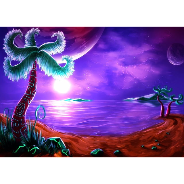(DE1571) Seaside Sunset 5D Full Round Rhinestone Wall Picture DIY Kit 40x30cm 50x70cm Púrpura FLhrweasw Nuevo