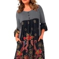 thumbnail image 3 of DYMADE Women Plus Size Round Neck Pullover Ethnic Style Vintage Printed Dress, 3 of 4