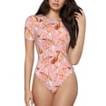 thumbnail image 1 of Saiise Grenouillère à Manches Courtes pour Femmes Motif Cacatoès Rose Col Rond Pyjama Justaucorps Extensible avec Fermeture à Pression-Moyen, 1 of 7