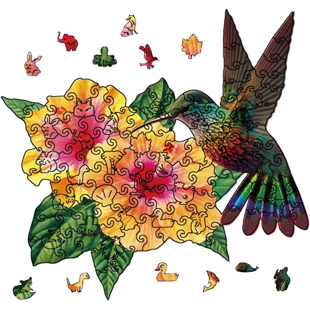 120 piezas de rompecabezas de madera de colibríes y flores para adultos, rompecabezas de madera para adultos, rompecabezas de animales coloridos y pájaros para Navidad, 13,7 x 12,9 pulgadas